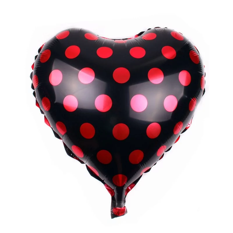 Articole Petreceri Copii - Baloane in Forma de Inimioara Negru cu Buline Rosii, 45 cm