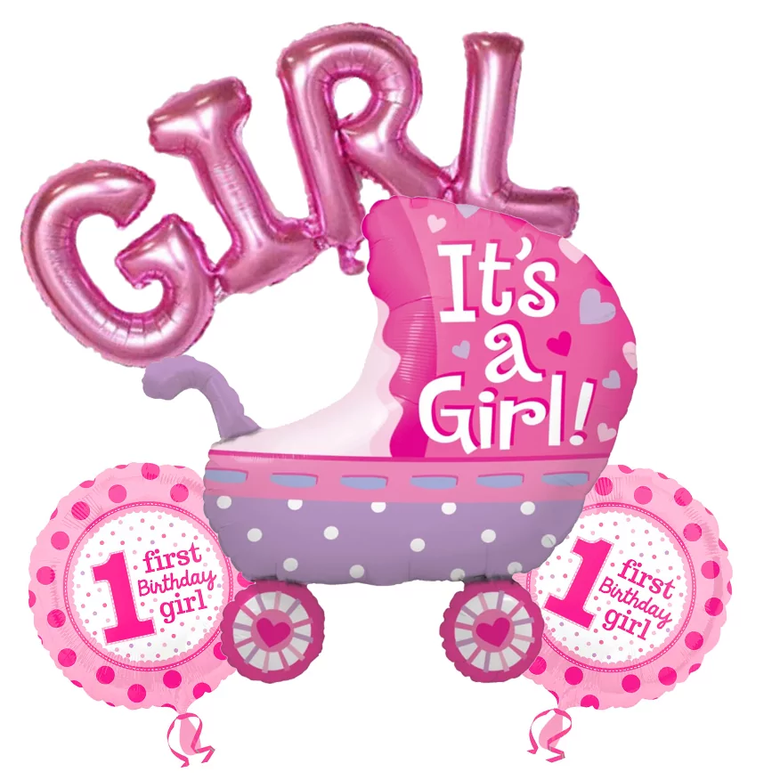 Baloane Aniversare - Set Decor Baloane 1’st Baby Girl, 4 baloane