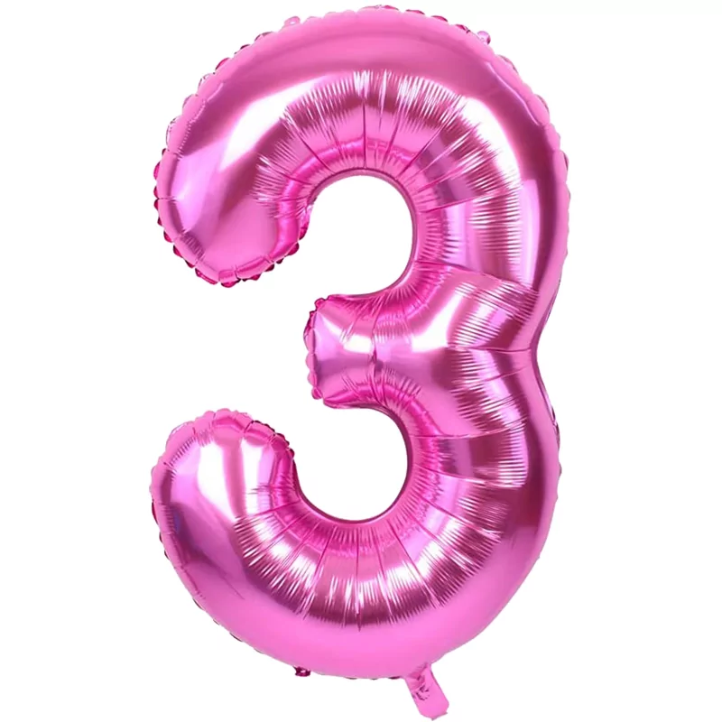 Baloane Cifre - Baloane cifra 3, 100 cm, roz