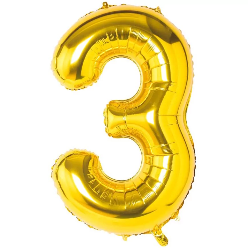 Utile - Balon Aniversare 80cm Auriu, cifra 3, 1 buc