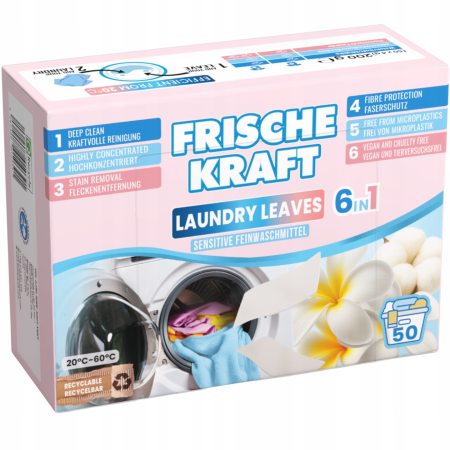 Detergenti Rufe si Ingrijire Textile - Foaie de rufe delicate pentru rufe sensibile - Frische Kraft 6în1, 50 foite