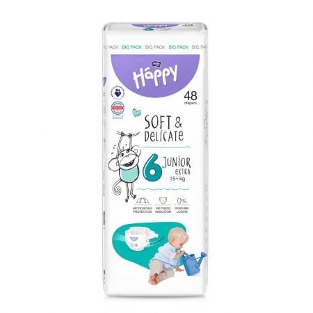 Ingrijire Bebelusi - Happy Soft & Delicate Scutece Junior Extra Nr. 6, 15+ kg, 48 bucati
