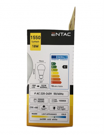 Entac Bec Avide Led E27 18(102)W Lumina Rece [1]