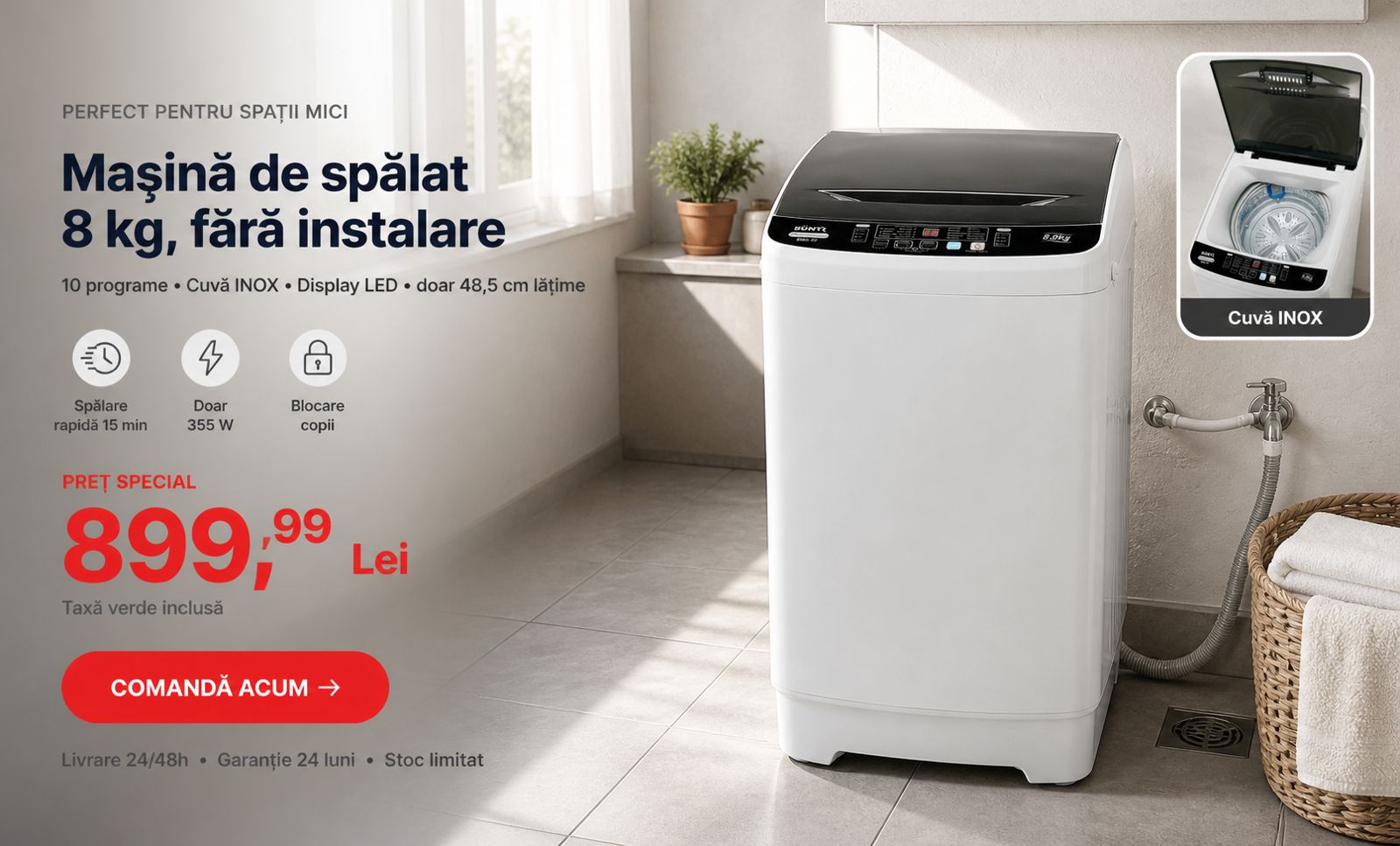 BMS80 Masina Spalat Semiautomata Pret Special