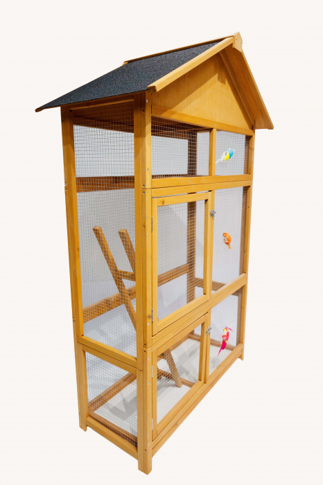 Voliera din lemn pentru porumbei si papagali BUNTZ, cu acoperis rezistent, usi duble si plasa metalica, ideala pentru papagali si canari, 106 x 57 x 165 cm [3]