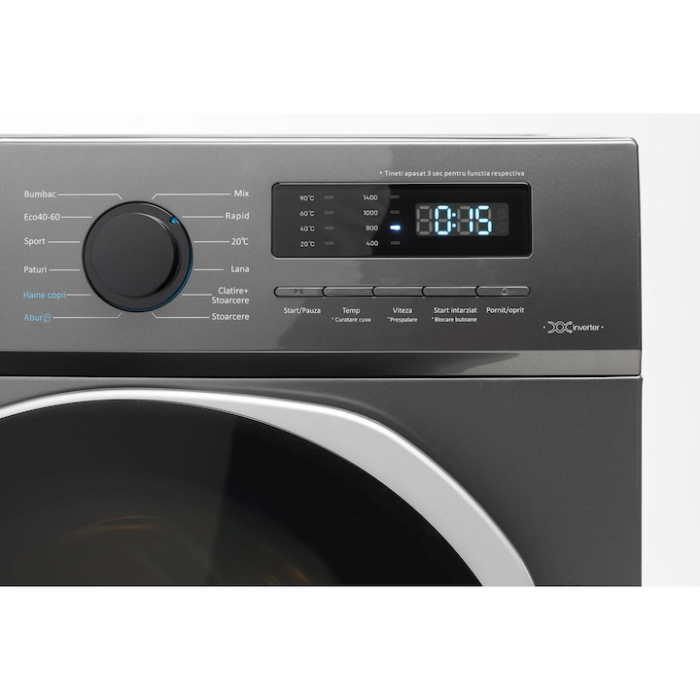 Masina de spalat rufe LDK Queen INV714SBKDS, 7 Kg, Clasa A, 1400 rpm, Steam, Amanare pornire, DrumClean, Motor Inverter, Argintiu [4]