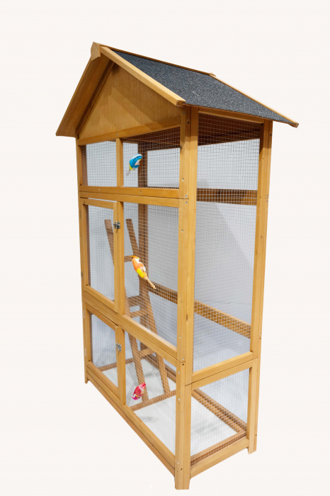 Voliera din lemn pentru porumbei si papagali BUNTZ, cu acoperis rezistent, usi duble si plasa metalica, ideala pentru papagali si canari, 106 x 57 x 165 cm [2]