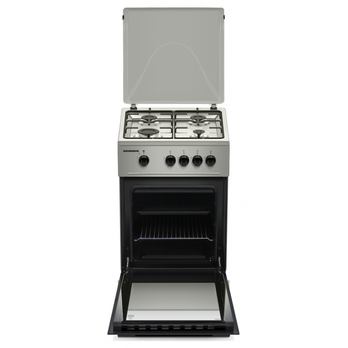 Aragaz HEINNER HFSC-K50SL, Gaz, 4 arzatoare, Duze GPL incluse, Tava si gratar cromat, 50 cm Argintiu [2]