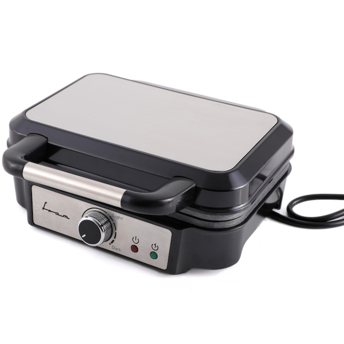 Aparat de facut gofre/vafe Fram FAG-M1000BKSS, 1000W, capacitate 2 gofre, placi fixe cu invelis antiaderent, temperatura ajustabila, indicator luminos, decoratiune inox capac, maner si panel, negru/gri [1]