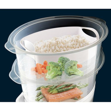 Aparat de gatit cu aburi Taurus SALUTECOOK. 800 W , 6 l , Timer 60 min, 2 vase pentru gatit, vas pentru orez (Alb) [3]