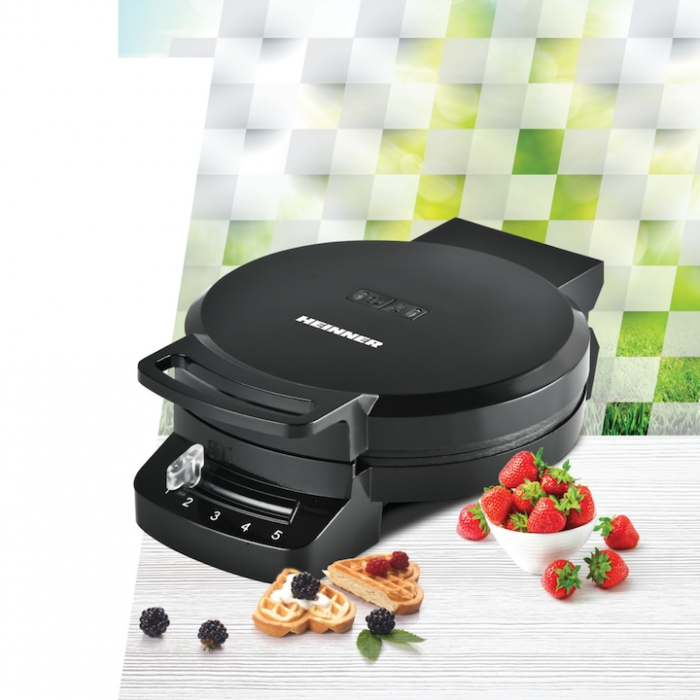 Aparat de gofre HEINNER HWF-F1200BK, 1200 W, 1 gofra/vafa, Placa fixa cu invelist antiaderent, Diametru 16.2 cm, Depozitare verticala Negru [4]