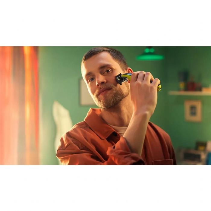 Aparat de ras hibrid, PHILIPS, OneBlade QP2821/20, diverse capete, Negru/Verde [6]