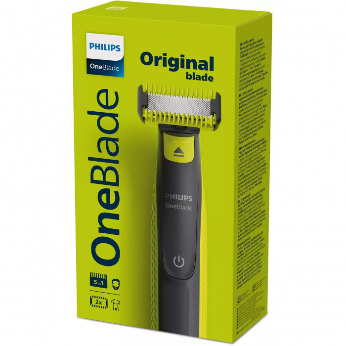 Aparat de ras hibrid, PHILIPS, OneBlade QP2821/20, diverse capete, Negru/Verde [2]