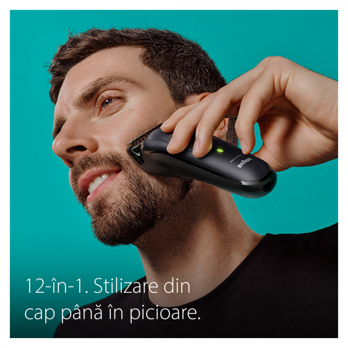 Aparat de tuns multifunctional Braun MGK7460, Wet&Dry, AutoSense, 12-in-1, 2 piepteni ficsi, 4 piepteni, 3 capete, 1 aparat de ras Gillette, autonomie 100 minute, Suport de incarcare, Organizator, Negru [5]