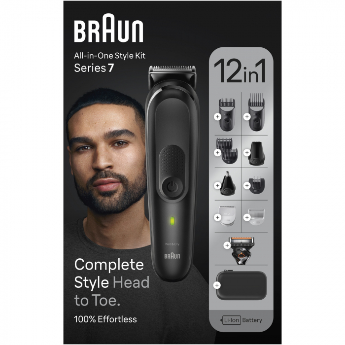 Aparat de tuns multifunctional Braun MGK7460, Wet&Dry, AutoSense, 12-in-1, 2 piepteni ficsi, 4 piepteni, 3 capete, 1 aparat de ras Gillette, autonomie 100 minute, Suport de incarcare, Organizator, Negru [3]