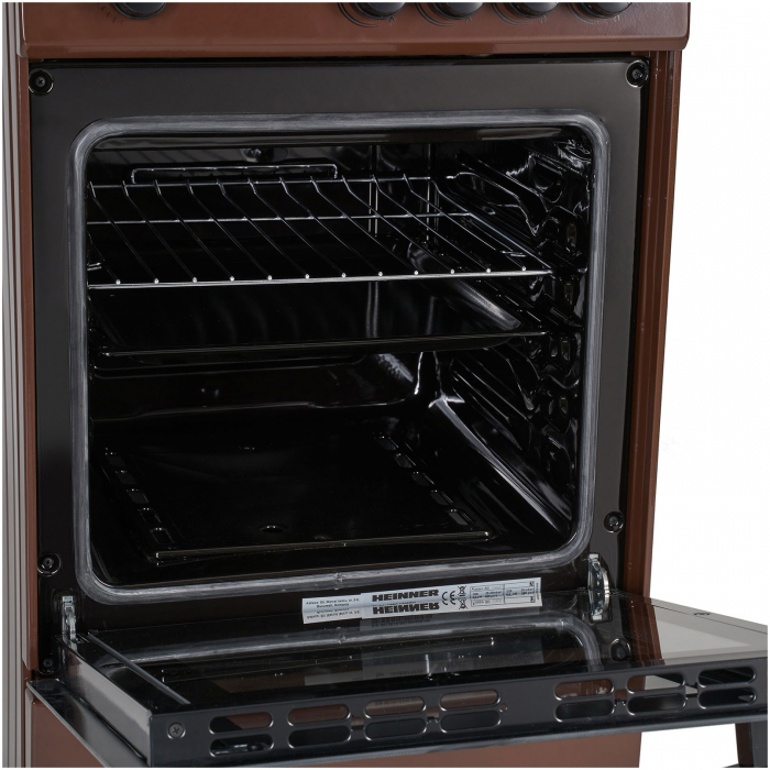 Aragaz Gaz Heinner HFSC-V60BRW, 4 arzatoare, Gaz, Aprindere electrica, Dispozitiv de siguranta plita si cuptor, Duze GPL incluse, 60 cm, Maro [4]