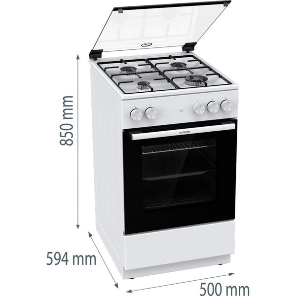 Aragaz GORENJE GG5A13WJ, 4 arzatoare, Gaz, L 50 cm, alb [10]