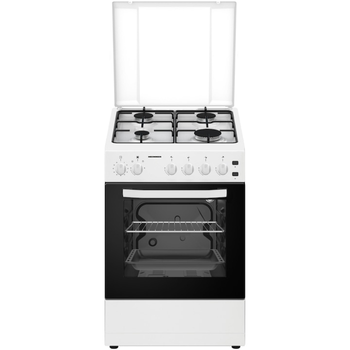 Aragaz Heinner HFSC-S50LITGWH, Gaz, 4 arzatoare, Aprindere electrica plita/cuptor, Dispozitiv de siguranta plita/cuptor, Timer, Grill, Lumina cuptor, 50 cm, Alb [1]
