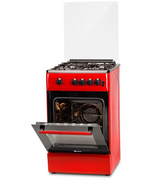 Aragaz LDK 5060 GRAI Red RMV, 4 Arzatoare, Siguranta, Grill, Rotisor, Aprindere, Iluminare, Capac sticla, 50 x 60 cm, Rosu [2]