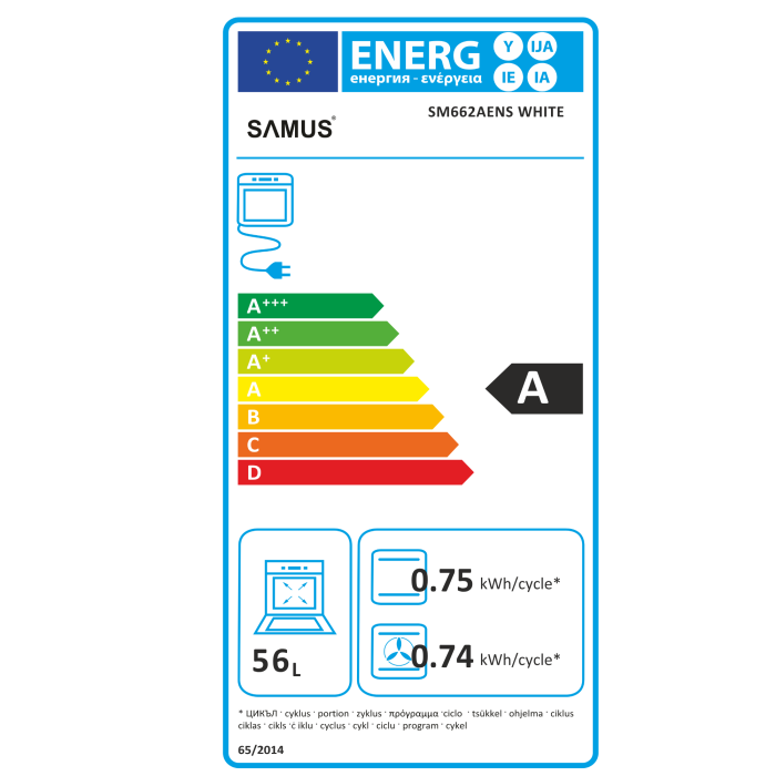 Aragaz Samus SM662AENS WHITE, 4 arzatoare, cuptor 56 l, Clasa A, Alb [8]
