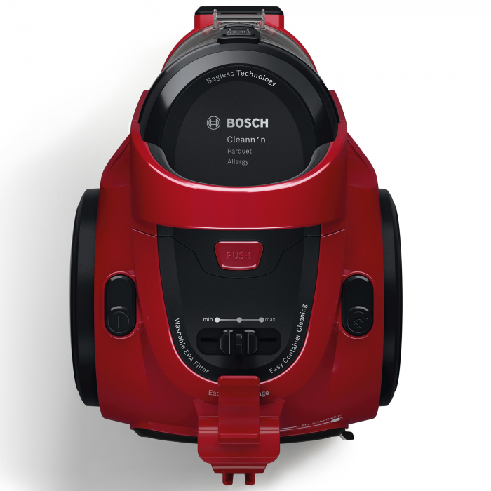 Aspirator fara sac Bosch 3A BGC05AAA2, 700W, 1.5 l, Filtru igienic PureAir, Perie parchet, Easy Clean, Rosu/Negru [5]