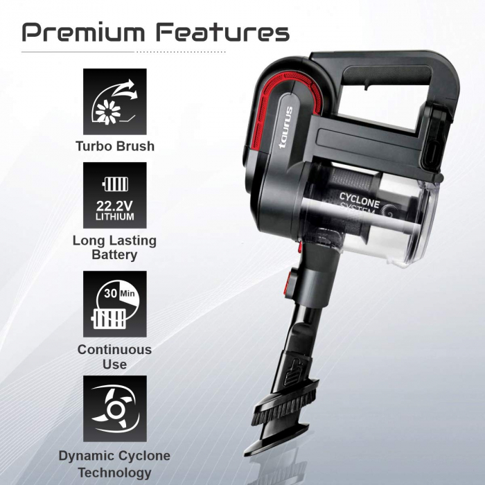 Aspirator Taurus Ultimate Lithium, 22.2 V, Lumina LED, Filtru Hepa, Perie rotativa, Rosu [5]