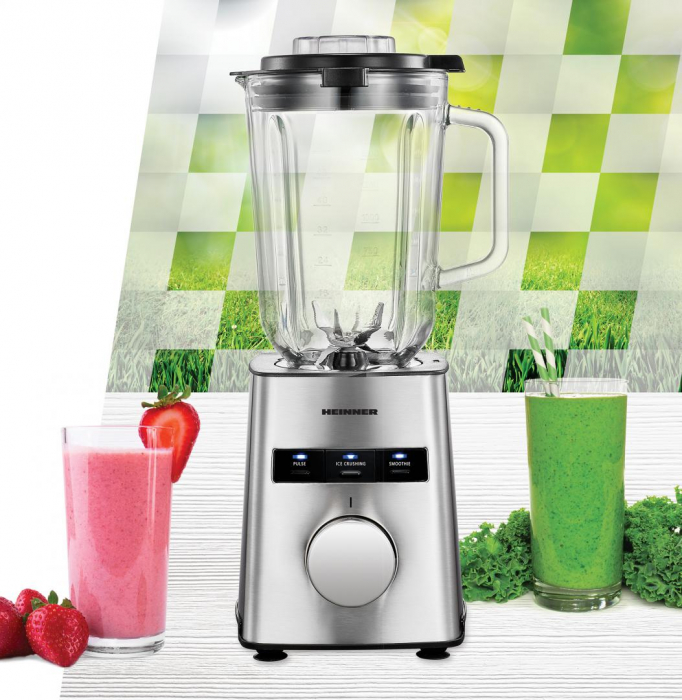 Blender de masa Heinner Avallon 800 HBL-HE800SS, bol din sticla 1.5L, lame din otel inoxidabil, buton rotativ, protectie supraincalzire, Argintiu [2]