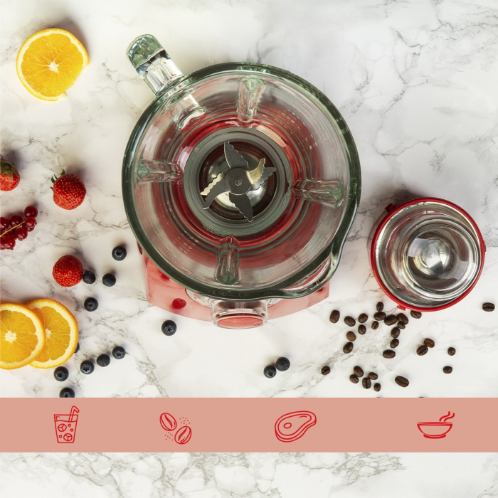 Blender + Rasnita Oursson BL0642G/RD, 600 W, 2 l, 7 Viteze, Functie Turbo/Pulse, Rosu [7]