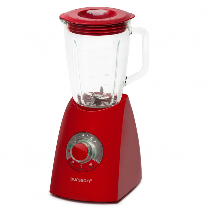 Blender + Rasnita Oursson BL0642G/RD, 600 W, 2 l, 7 Viteze, Functie Turbo/Pulse, Rosu [2]