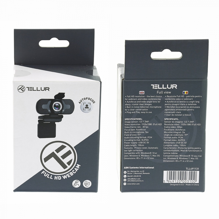 Camera web Tellur Full HD, 2MP, autofocus, microfon, Negru [2]