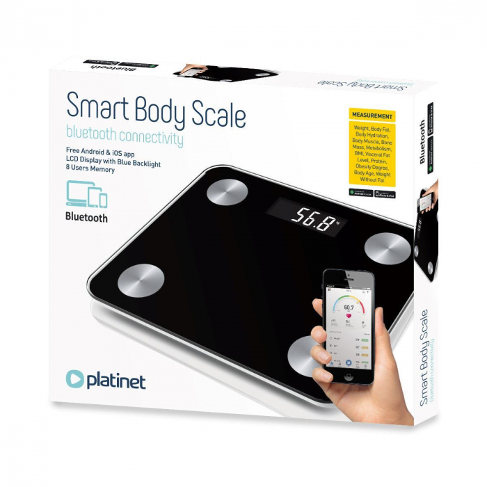 Cantar cu analizator corporal Platinet 44838, 180 kg, 8 memorii, 10 parametri, Bluetooth App, negru [3]