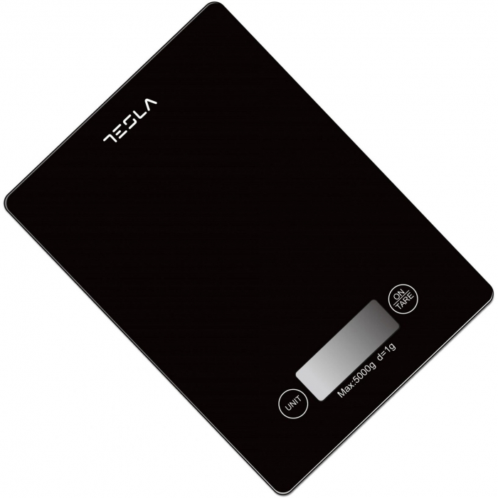 Cantar de bucatarie Tesla KS201B, 5kg, ecran LCD, functie Tara, Sticla, Negru [2]