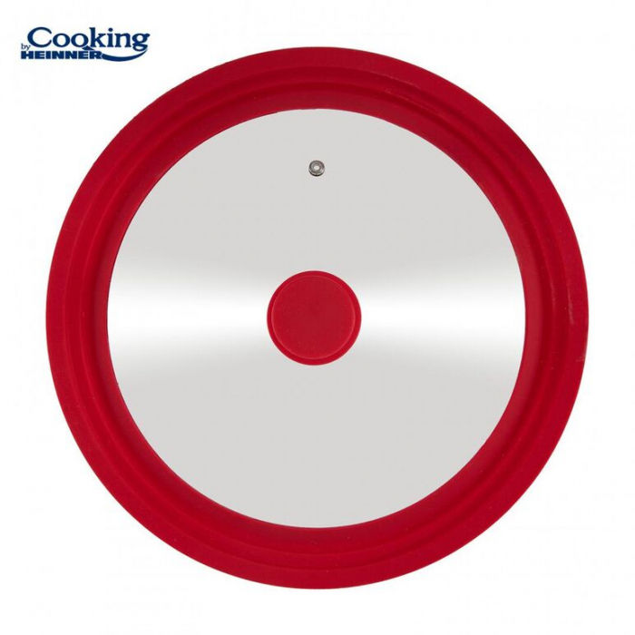 Capac sticla cu margine din silicon ajustabila pe 3 dimensiuni 22/24/26 cm, rosu, cooking by heinner [2]