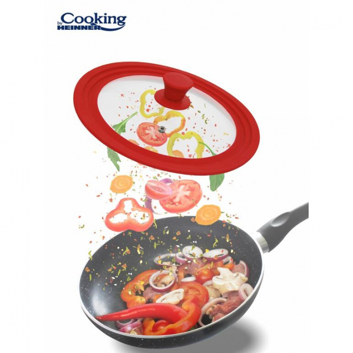 Capac sticla cu margine din silicon ajustabila pe 3 dimensiuni 22/24/26 cm, rosu, cooking by heinner [4]