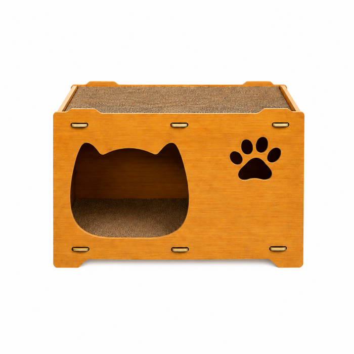 Casuta pentru pisici BUNTZ din MDF si carton, 45x30x30cm, Design modern, Maro [2]
