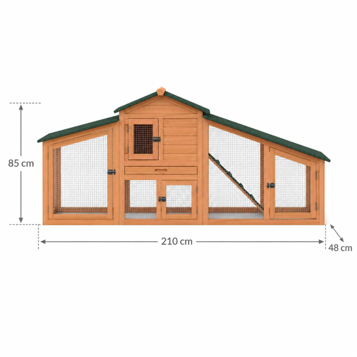 Casuta pentru gaini si iepuri BUNTZ, cotet din lemn cu tarc exterior, plasa metalica, acoperis bitumat, rampa interioara, 210 x 48 x 85 cm, crem/verde [2]