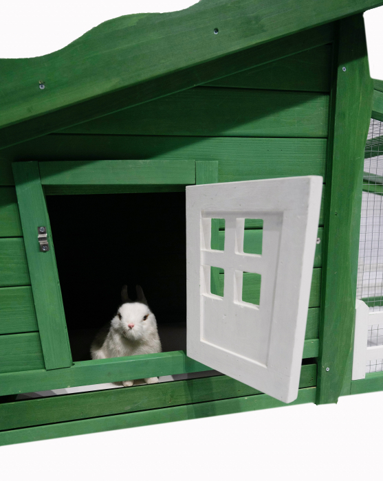 Casuta pentru iepuri si gaini, BUNTZ, 150 x 62 x 64 cm, Lemn / Metal, Verde / Alb [7]