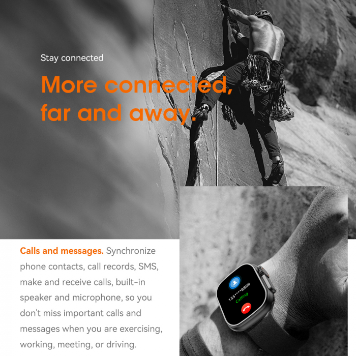 Ceas Smartwatch Ultra Apel BT + GPS Track, 2.0” Assistive MultiTouch, Carcasa 49mm, HD Stereo Sound, AI Asistent Vocal, NFC Acces Control, 24/7 Fitness Tracker [6]