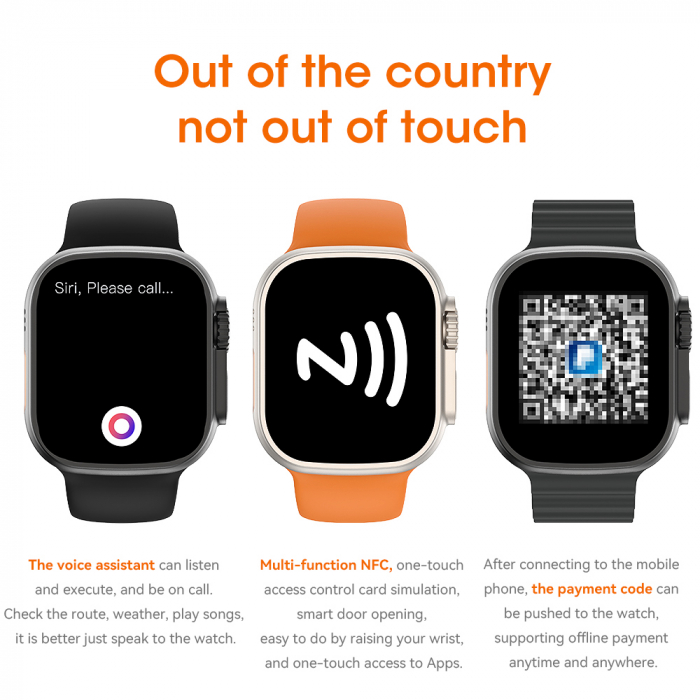 Ceas Smartwatch Ultra Apel BT + GPS Track, 2.0” Assistive MultiTouch, Carcasa 49mm, HD Stereo Sound, AI Asistent Vocal, NFC Acces Control, 24/7 Fitness Tracker [7]