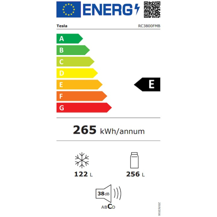 Combina frigorifica Tesla RC3800FMB, 378 l, Total NO Frost, Clasa E, Ecran tactil LED, Iluminare LED, Alarma usa deschisa, H 201 cm, Sticla Neagra [7]