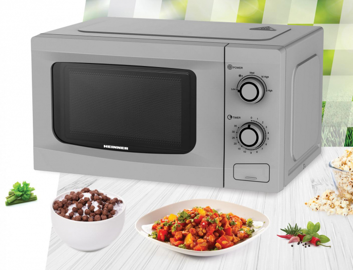 Cuptor cu microunde Heinner HMW-M2035SL, 20 l, 700 W, Control mecanic, Timer, Argintiu [2]