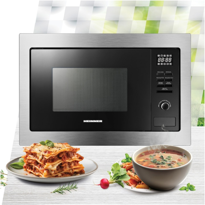 Cuptor cu microunde incorporabil HEINNER HMW-MDBI25GDIX, 25L, Control digital, 900W, Putere grill 1000W, Afisaj led, Inox/Negru [2]