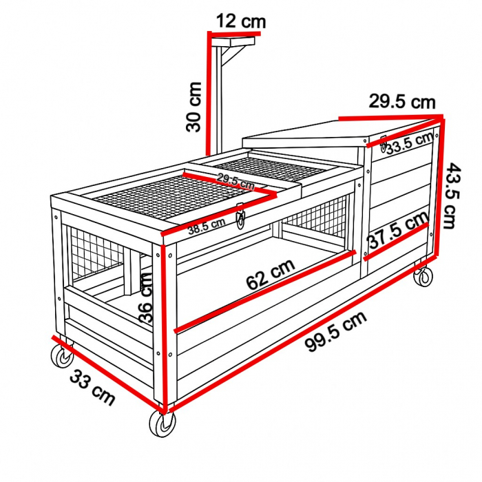 Cusca din lemn pentru broaste testoase si reptile, BUNTZ, cu acoperis rabatabil, roti si compartiment de cuibarit, 2 tavi detasabile, 99.5 x 33 x 43.5 cm, Albastru-Alb [2]