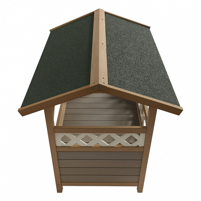 Cusca Buntz pentru caini si pisici din lemn, cu terasa si acoperis, ideal pentru animale de 5 kg, rezistenta la intemperii, 77.9x57.1x74.4cm, Bej deschis [5]