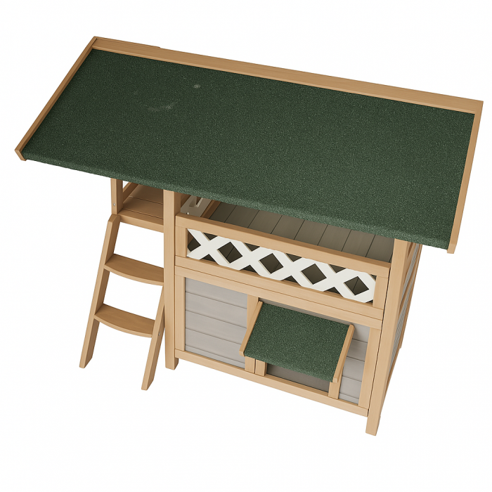 Cusca Buntz pentru caini si pisici din lemn, cu terasa si acoperis, ideal pentru animale de 5 kg, rezistenta la intemperii, 77.9x57.1x74.4cm, Bej deschis [3]