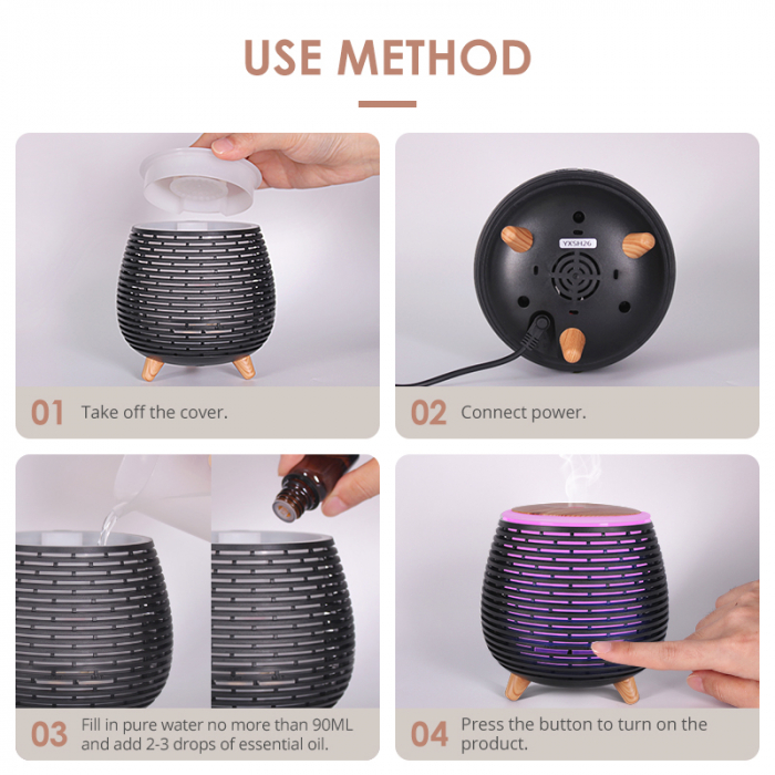 Difuzor de arome Lily, cu ultrasunete, 7 culori programabil, oprire automata, negru [3]