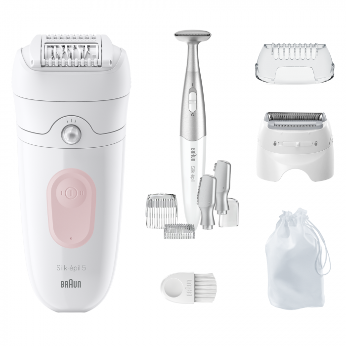 Epilator Braun Silk-épil 5 5-230 Wet & Dry, MicroGrip, Smart Light, 28 de pensete, 2 viteze, Trimmer Bikini + 5 accesorii, Cap de ras + Pieptene, Saculet de voiaj, Roz pal [3]