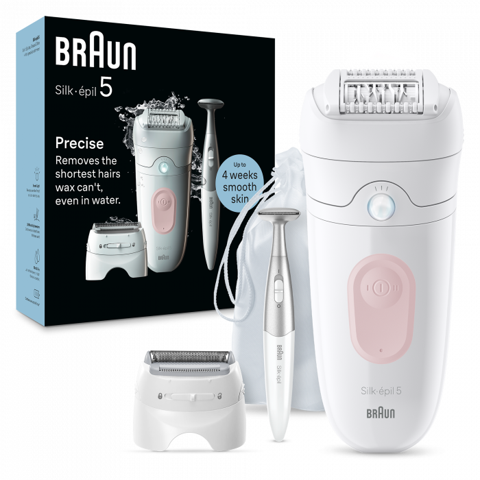 Epilator Braun Silk-épil 5 5-230 Wet & Dry, MicroGrip, Smart Light, 28 de pensete, 2 viteze, Trimmer Bikini + 5 accesorii, Cap de ras + Pieptene, Saculet de voiaj, Roz pal [2]