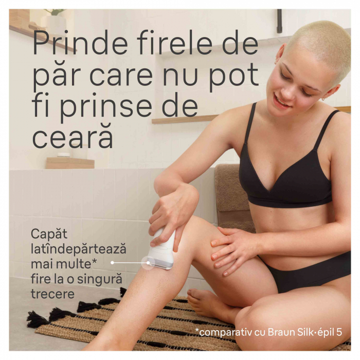 Epilator Braun Silk-épil 7 7-081 SkinSpa, Wet & Dry, MicroGrip, Smart Light, 40 de pensete, 2 viteze, Cap de ras + Pieptene, Cap pentru exfoliere, Cap pentru masaj, Saculet de voiaj, Alb/Gri [5]