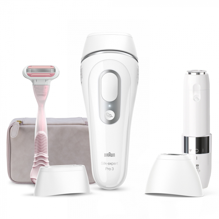 Epilator IPL Braun Silk-expert PRO 3 PL3139 Senzor automat & continuu Skin pro, 300.000 impulsuri, 3 niveluri de intensitate, 100 de impulsuri pe minut, cap de precizie, Trusa de voiaj, Aparat de ras Venus, Mini epilator facial, Alb [3]